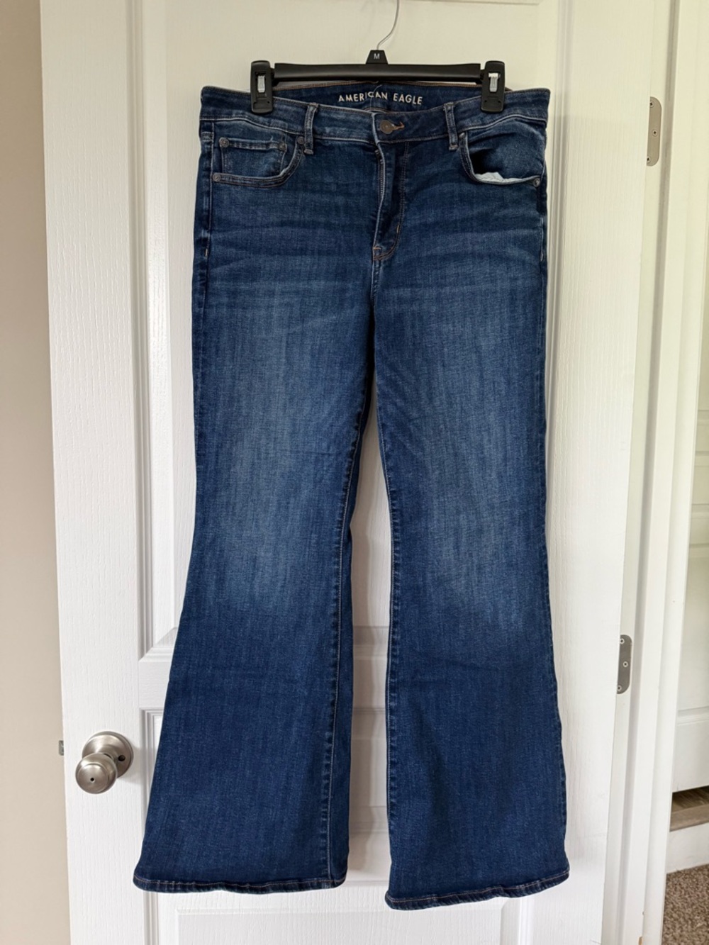 American Eagle Outfitters Women's Dark Blue Low Rise Flared Jeans